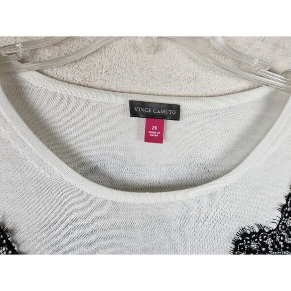 Vince Camuto Women's Lace Trim V Neck Sweater Size 2X - Picture 3 of 4
